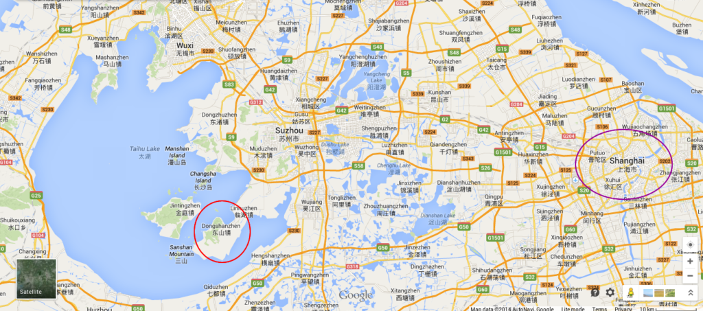 Distance from Shanghai to the tea garden in Suzhou.
