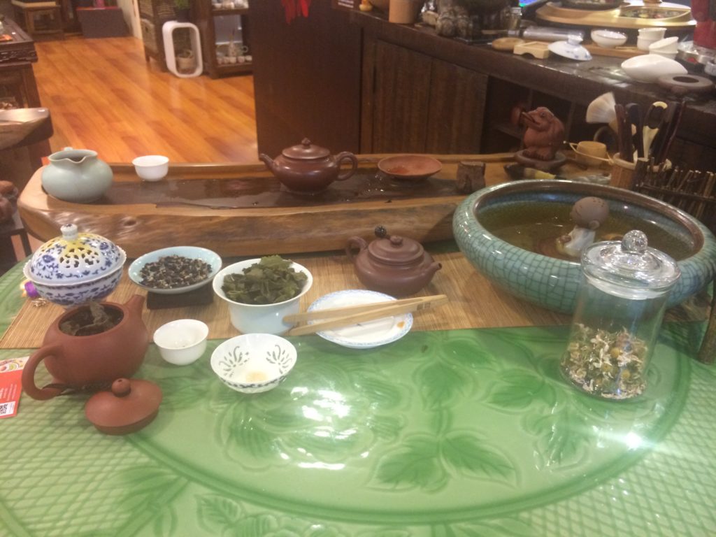 The "Welcome" Tea table at the entrance of Topotea.